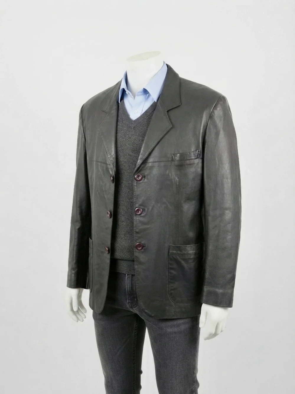 Vintage Bella Men’s Black Leather Blazer Jacket Size XL